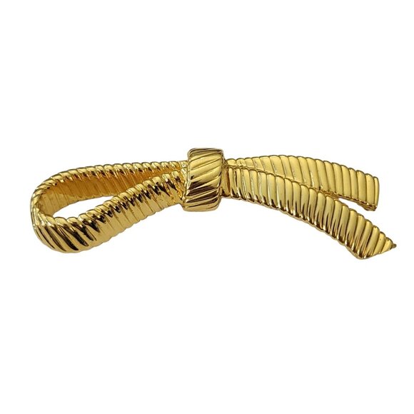 Gold Tone Vintage Ribbed Ribbon Brooch Pin Designer Style, L9 - Picture 2 of 10